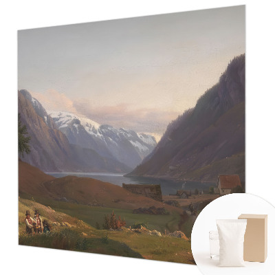 Wall mural for bedroom featuring a mountain panorama