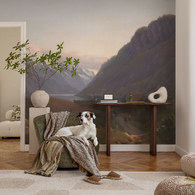 Wall mural for bedroom featuring a mountain panorama