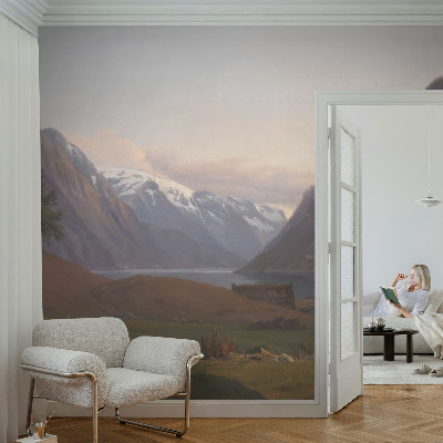 Wall mural for bedroom featuring a mountain panorama