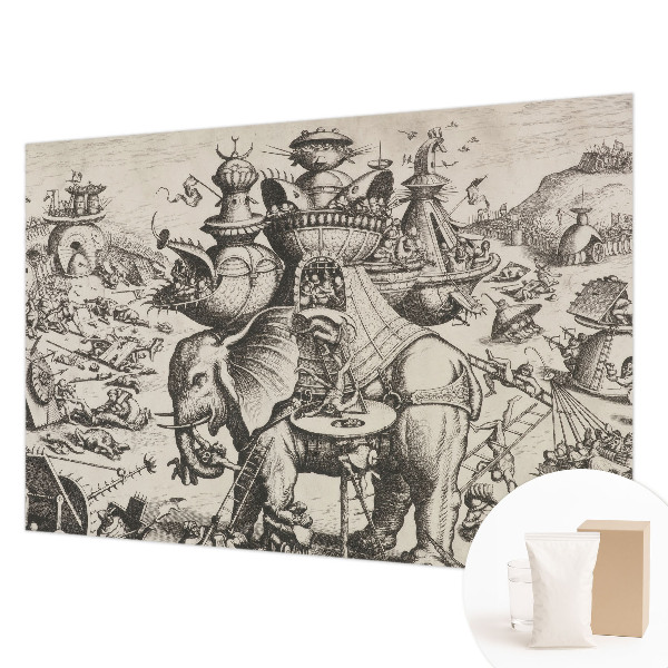 Wallpaper mural for living room featuring a grotesque battle scene