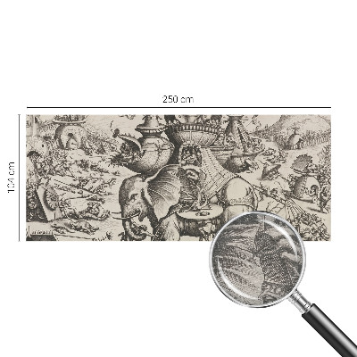 Wallpaper mural for living room featuring a grotesque battle scene