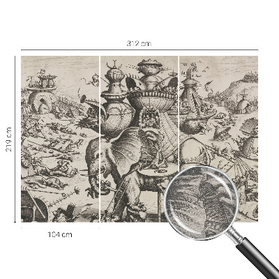 Wallpaper mural for living room featuring a grotesque battle scene