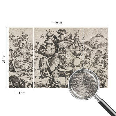 Wallpaper mural for living room featuring a grotesque battle scene