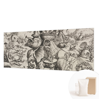 Wallpaper mural for living room featuring a grotesque battle scene