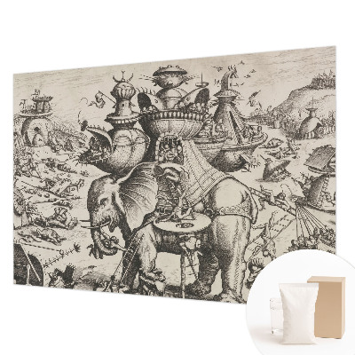 Wallpaper mural for living room featuring a grotesque battle scene