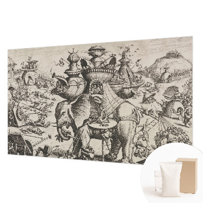 Wallpaper mural for living room featuring a grotesque battle scene