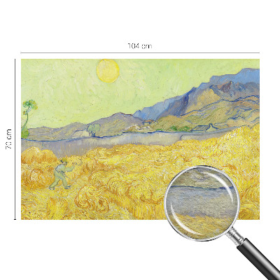 Large wall mural featuring a wheat field motif