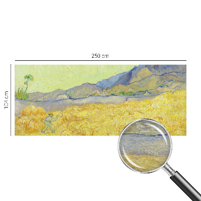 Large wall mural featuring a wheat field motif