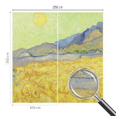 Large wall mural featuring a wheat field motif