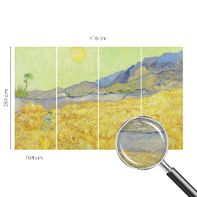 Large wall mural featuring a wheat field motif