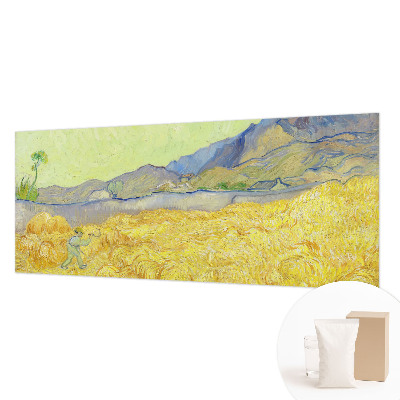 Large wall mural featuring a wheat field motif