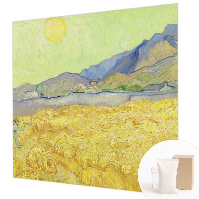 Large wall mural featuring a wheat field motif