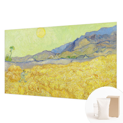 Large wall mural featuring a wheat field motif