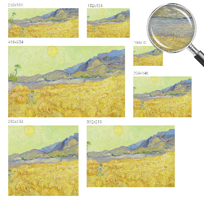 Large wall mural featuring a wheat field motif
