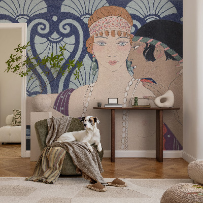 Modern wall mural featuring an artistic depiction of a couple