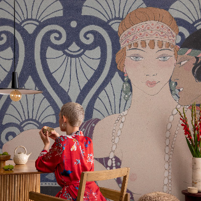 Modern wall mural featuring an artistic depiction of a couple