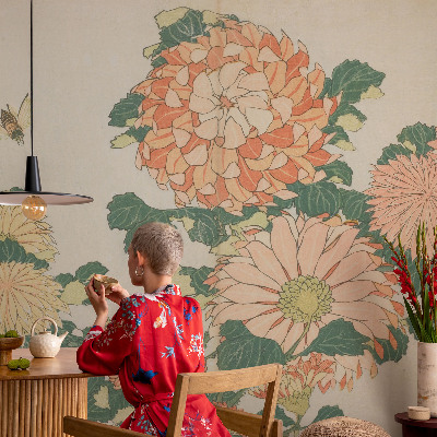 Decorative wall mural for living room with chrysanthemum flower design