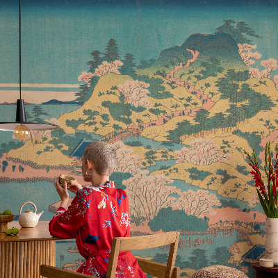 Non-woven photo wallpaper featuring a Japanese landscape motif