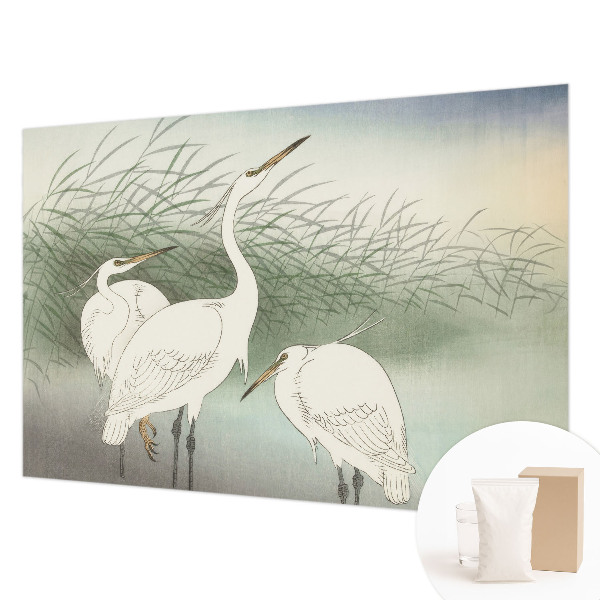 Wall mural for bedroom featuring herons in the grass