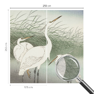 Wall mural for bedroom featuring herons in the grass