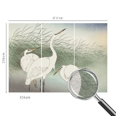 Wall mural for bedroom featuring herons in the grass