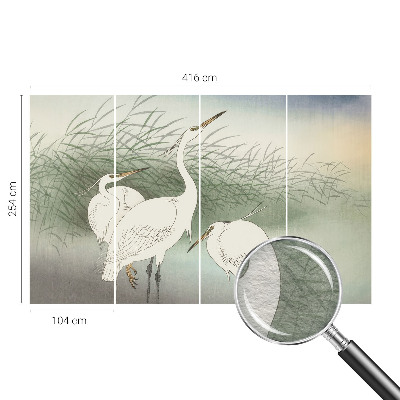 Wall mural for bedroom featuring herons in the grass