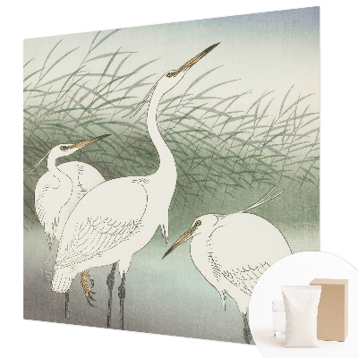 Wall mural for bedroom featuring herons in the grass