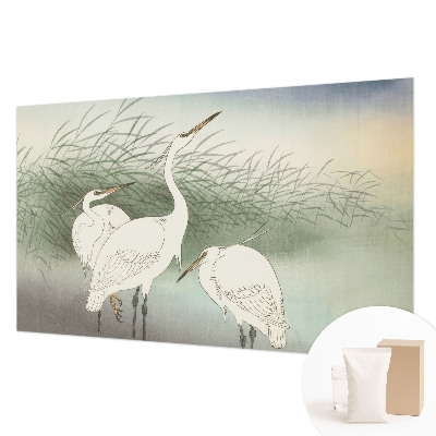 Wall mural for bedroom featuring herons in the grass