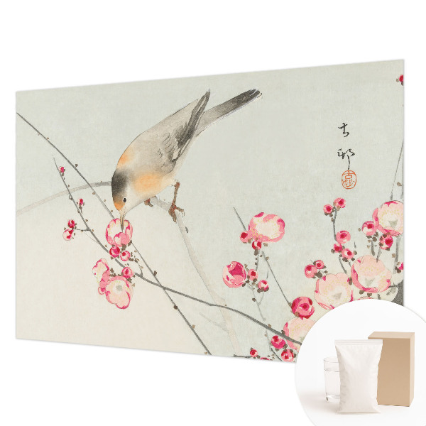 Wall mural for living room with a floral and bird motif