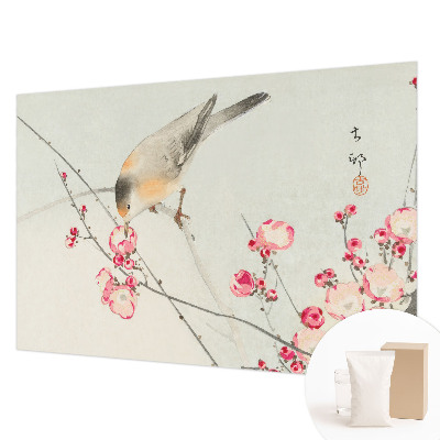 Wall mural for living room with a floral and bird motif