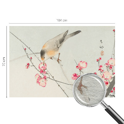 Wall mural for living room with a floral and bird motif