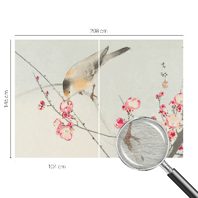 Wall mural for living room with a floral and bird motif