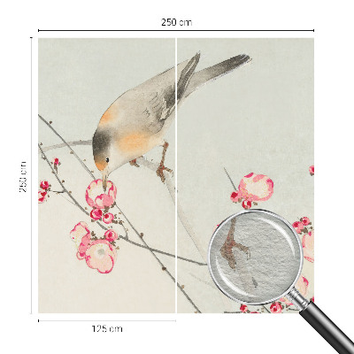 Wall mural for living room with a floral and bird motif
