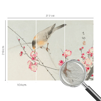 Wall mural for living room with a floral and bird motif