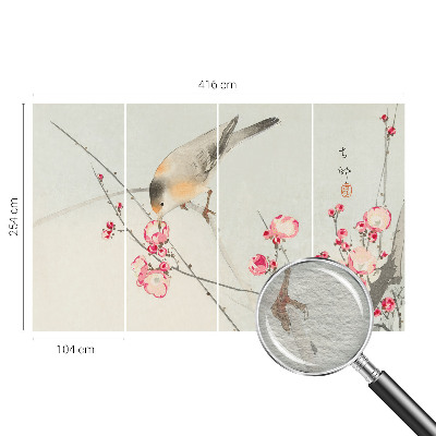 Wall mural for living room with a floral and bird motif