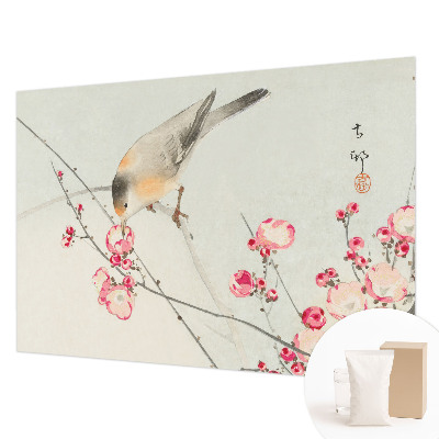 Wall mural for living room with a floral and bird motif