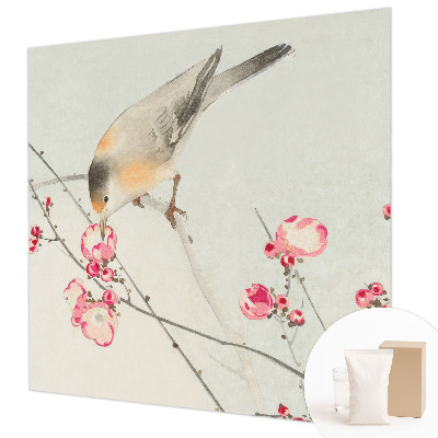 Wall mural for living room with a floral and bird motif