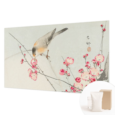Wall mural for living room with a floral and bird motif