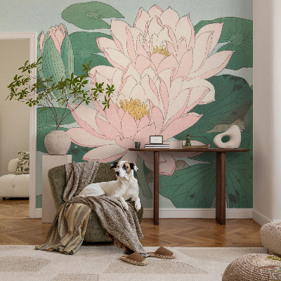 Wallpaper mural for living room featuring a water lotus design