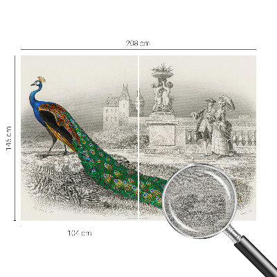 Large wall mural with a colorful feather pattern