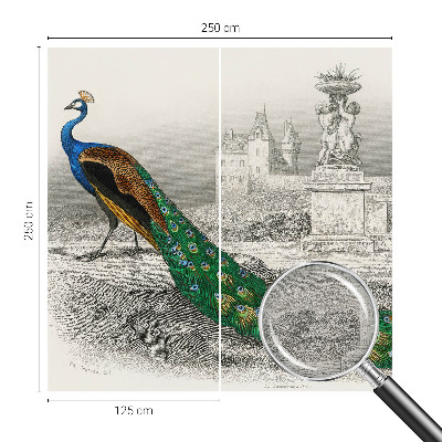 Large wall mural with a colorful feather pattern