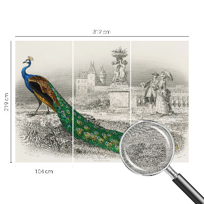 Large wall mural with a colorful feather pattern