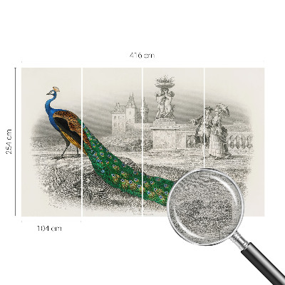 Large wall mural with a colorful feather pattern