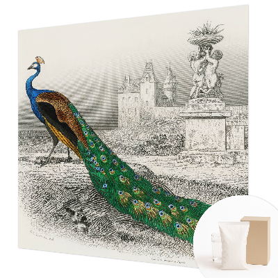 Large wall mural with a colorful feather pattern
