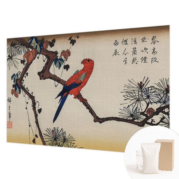 Large wallpaper mural featuring a bird perched on a branch
