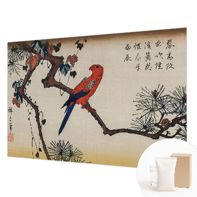 Large wallpaper mural featuring a bird perched on a branch