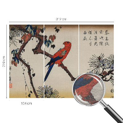 Large wallpaper mural featuring a bird perched on a branch