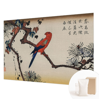 Large wallpaper mural featuring a bird perched on a branch
