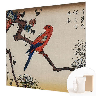 Large wallpaper mural featuring a bird perched on a branch