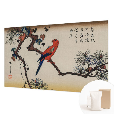 Large wallpaper mural featuring a bird perched on a branch